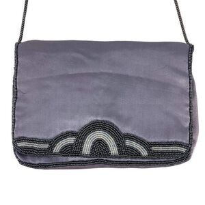 Vintage Women's Chain Strap Beaded Flap Front Shoulder Bag‎ Purple clutch Medium